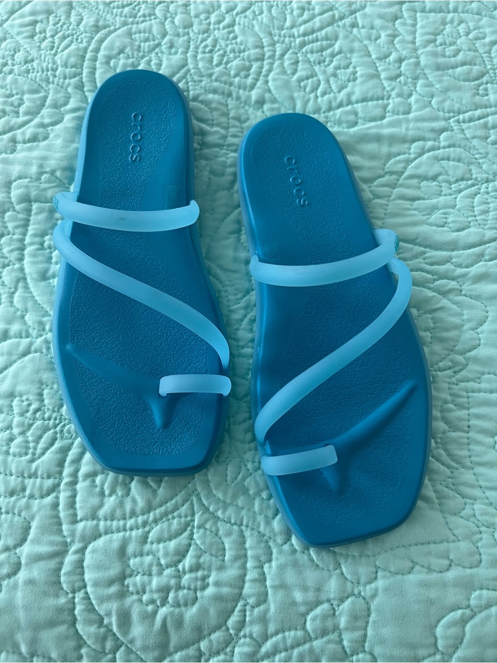 CROCS Women's Teal Blue Strappy Slide Sandals